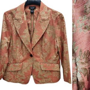 Parisian Signature Jacquard Blazer Womens 14 Orange Gold Baroque Vintage 90s NWT